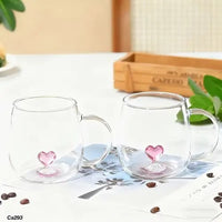Taza cristal transparente corazon rosado  400ml