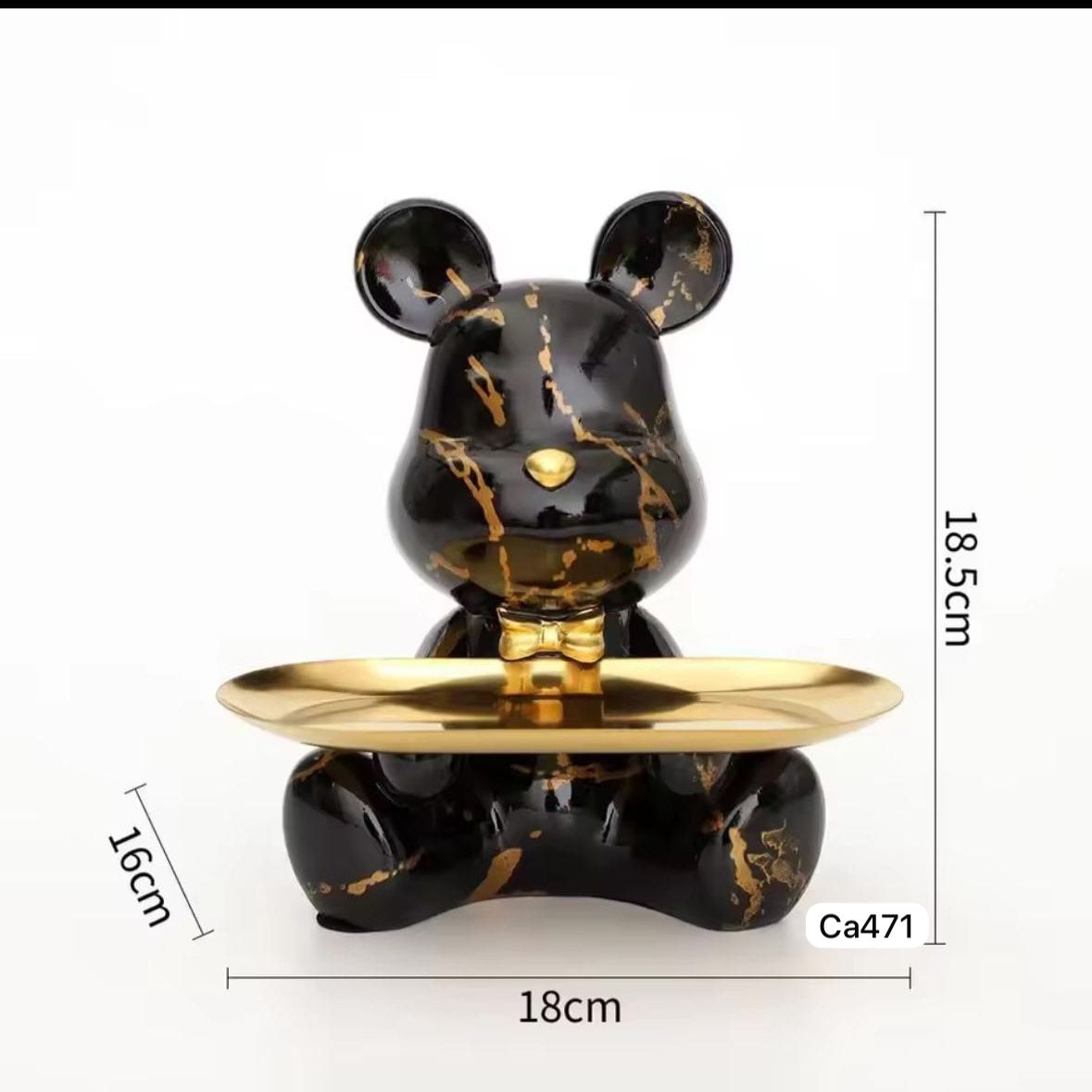 Articulo decorativo oso negro detalles dorado bandeja dorado  23cm* 19cm* 23cm