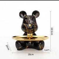 Articulo decorativo oso negro detalles dorado bandeja dorado  23cm* 19cm* 23cm