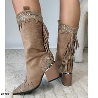 Bota texana café apliques dorado brillantes flecos tacon 8cm  HX3151-B9540