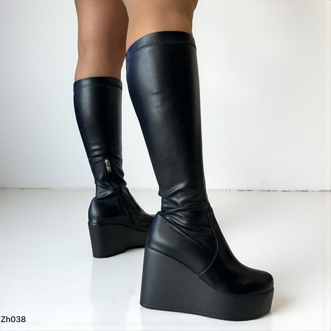 Bota caña alta negro plataforma 10cm  255-069
