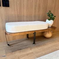 Banca color madera cojin blanco  120cm* 35cm* 45cm