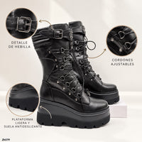 Bota negro detalle correa taches plomo plataforma 9cm   HX3351-B0198