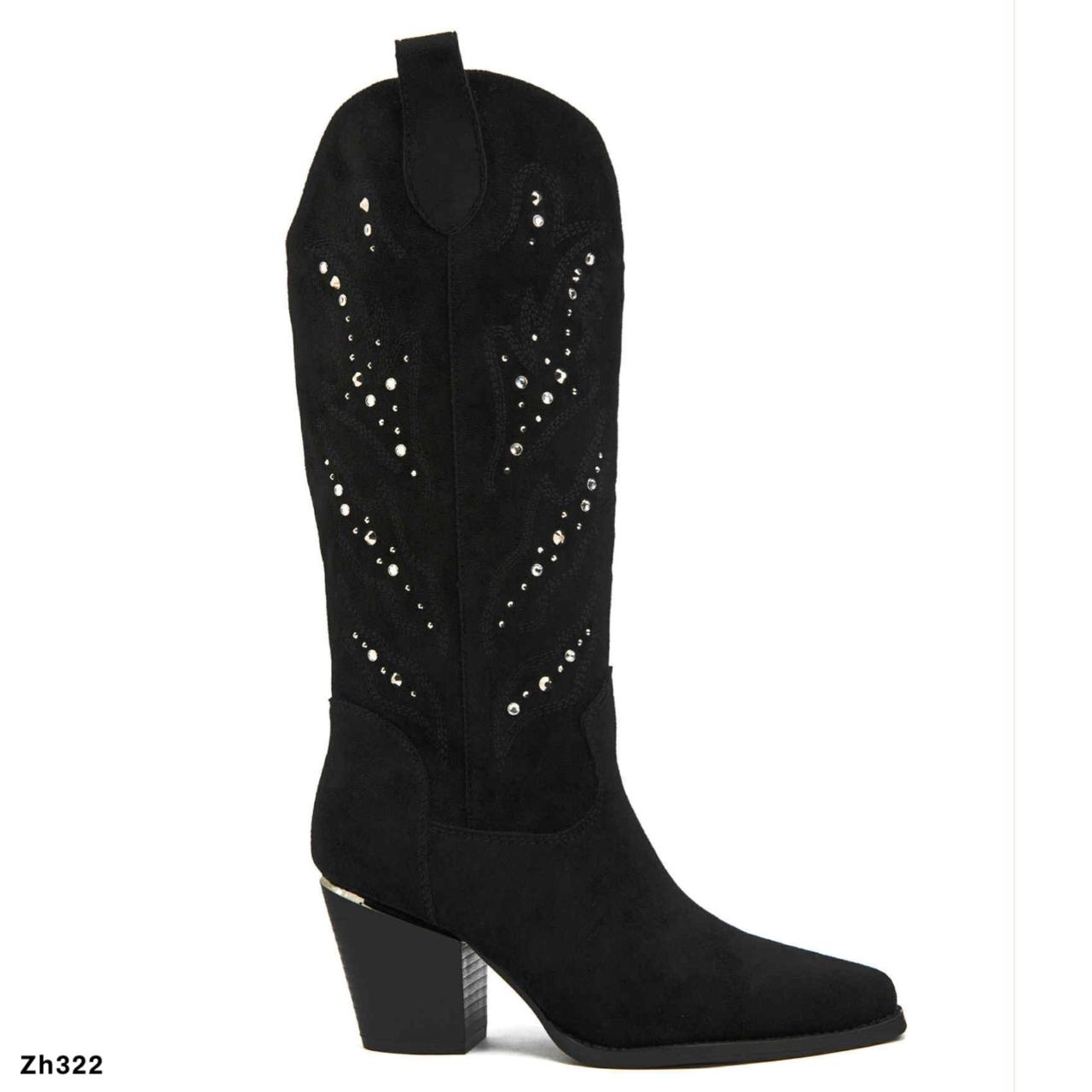 Bota texana negro apliques plateado tacon 8cm  M-831  C-125