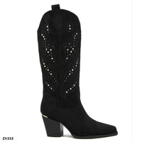 Bota texana negro apliques plateado tacon 8cm  M-831  C-125
