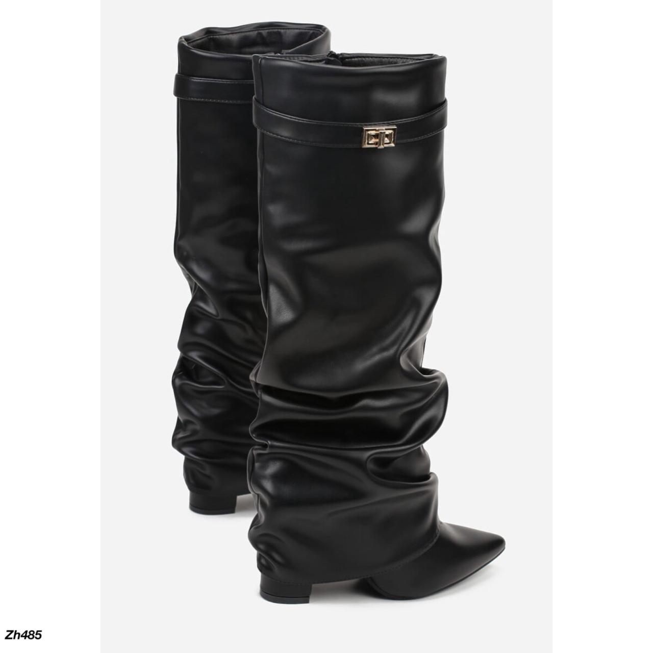 Bota caña alta negro doblez detalle dorado tacon 10cm  7665A  C-153