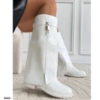 Bota caña media blanco doblez detalle plateado suela 3cm  HX3422-C1860