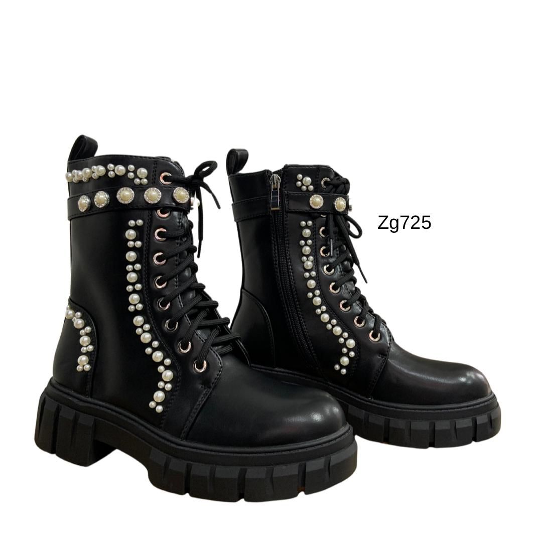 Botin negro apliques perlas suela 4cm  C-276  C-83