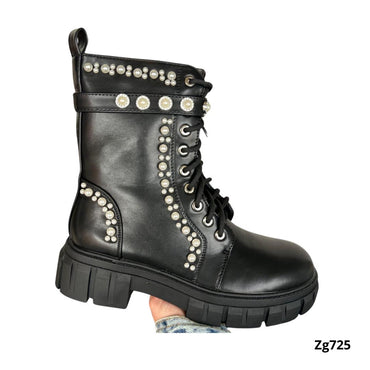 Botin negro apliques perlas suela 4cm  C-276  C-83
