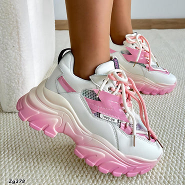 Tenis beige detalles rosado suela 5cm  2566  C-2