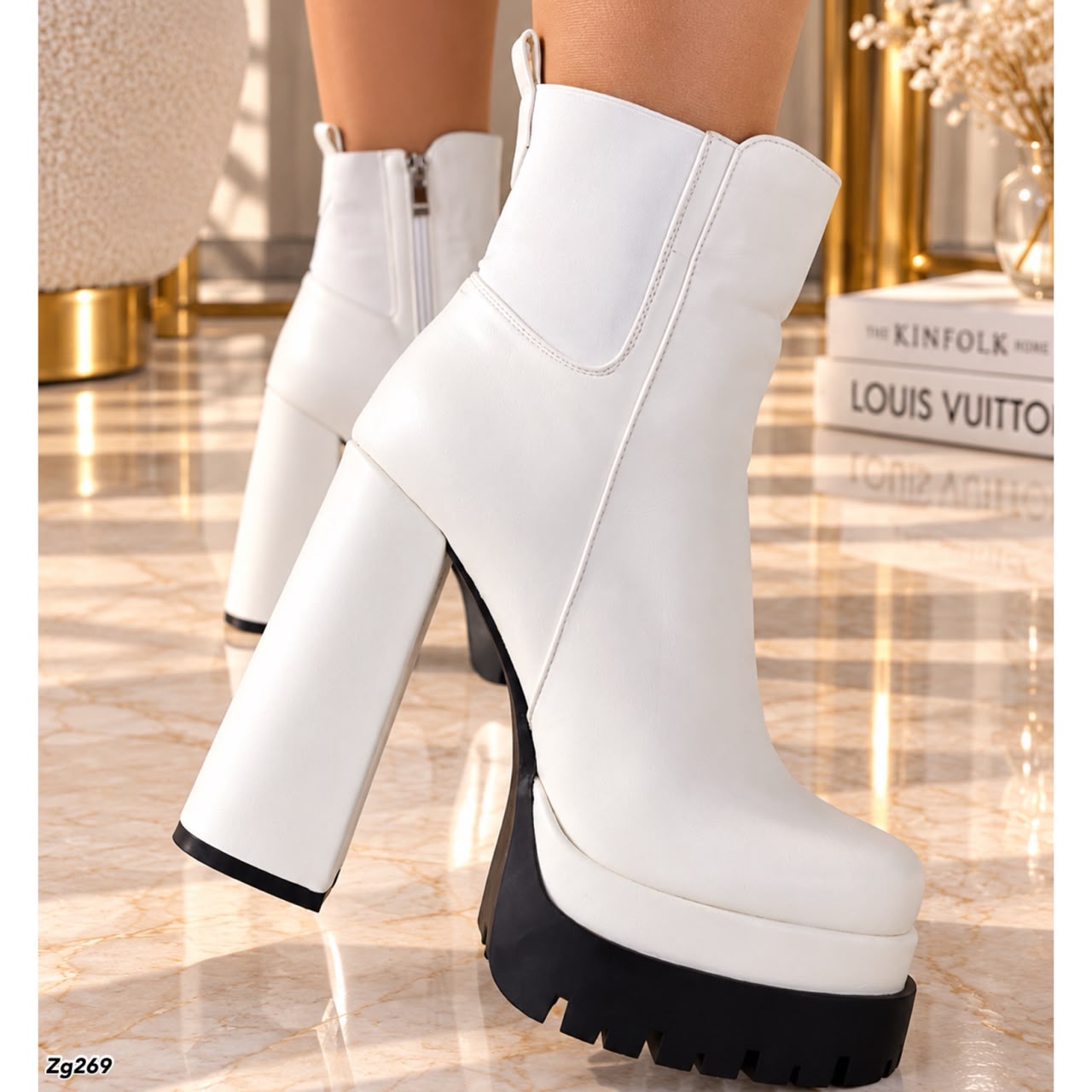 Botin blanco plataforma 5cm  tacon 14cm  IS14-004