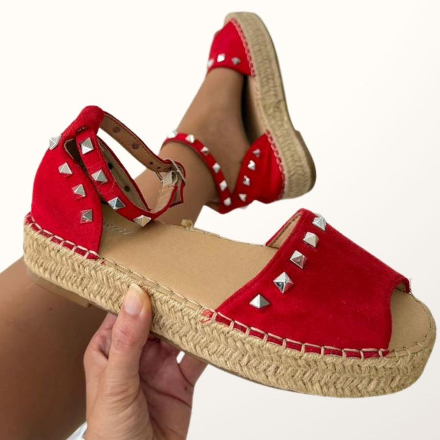 Spadril rojo taches plateados suela yute 3cm