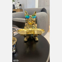 Articulo decorativo perro dorado sentado bandeja en las manos  19cm* 11,5cm* 23,5cm