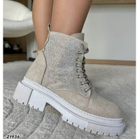 Botin beige apliques cordon brillantes suela 4cm  BT02#
