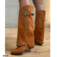Bota texana café doblez apliques dorado plomo tacon 8cm  HX3083-C1180