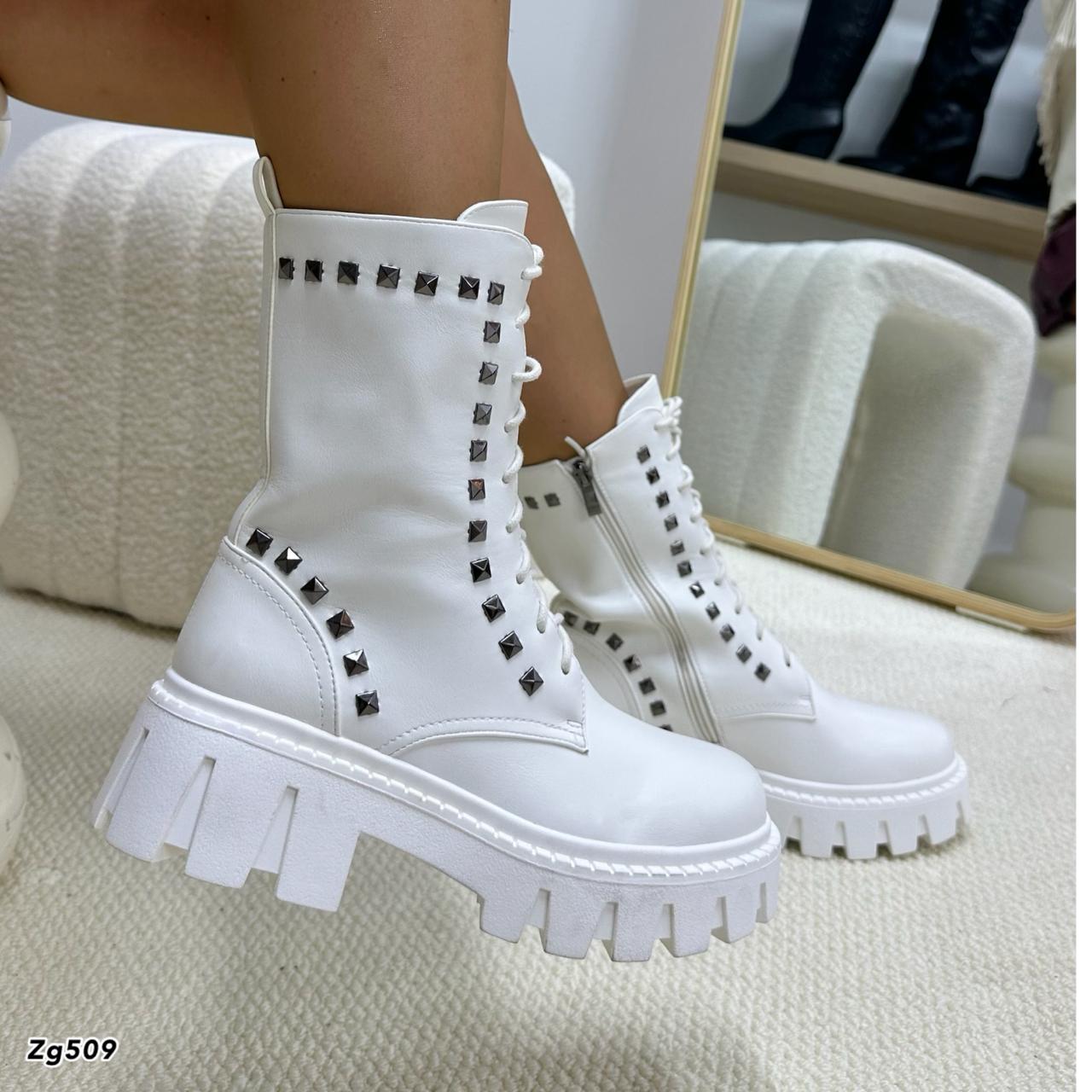 Botin blanco apliques plomo suela 4cm  7419-A008  C-F