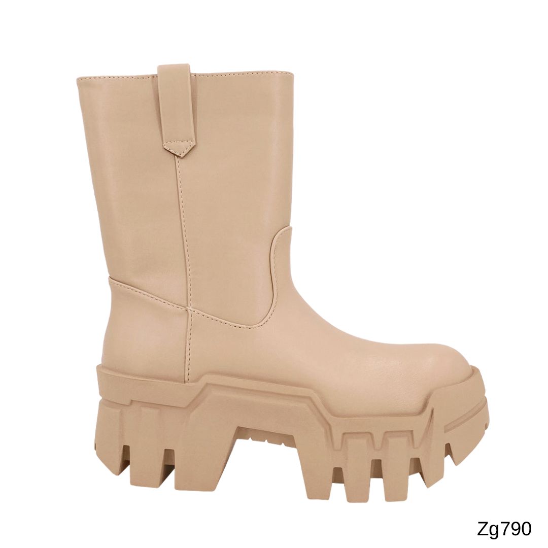 Botin beige cierre lateral suela 6cm  IS14-024