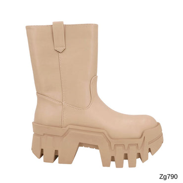 Botin beige cierre lateral suela 6cm  IS14-024