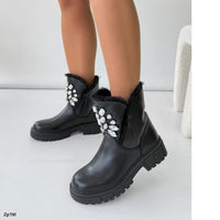 Botin negro apliques brillantes detalle peluche suela 4cm  NC13013   C-77
