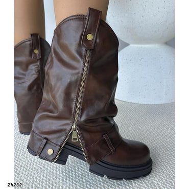 Bota cafe doblez detalle cierre lateral suela 5cm  KMF3   C-87