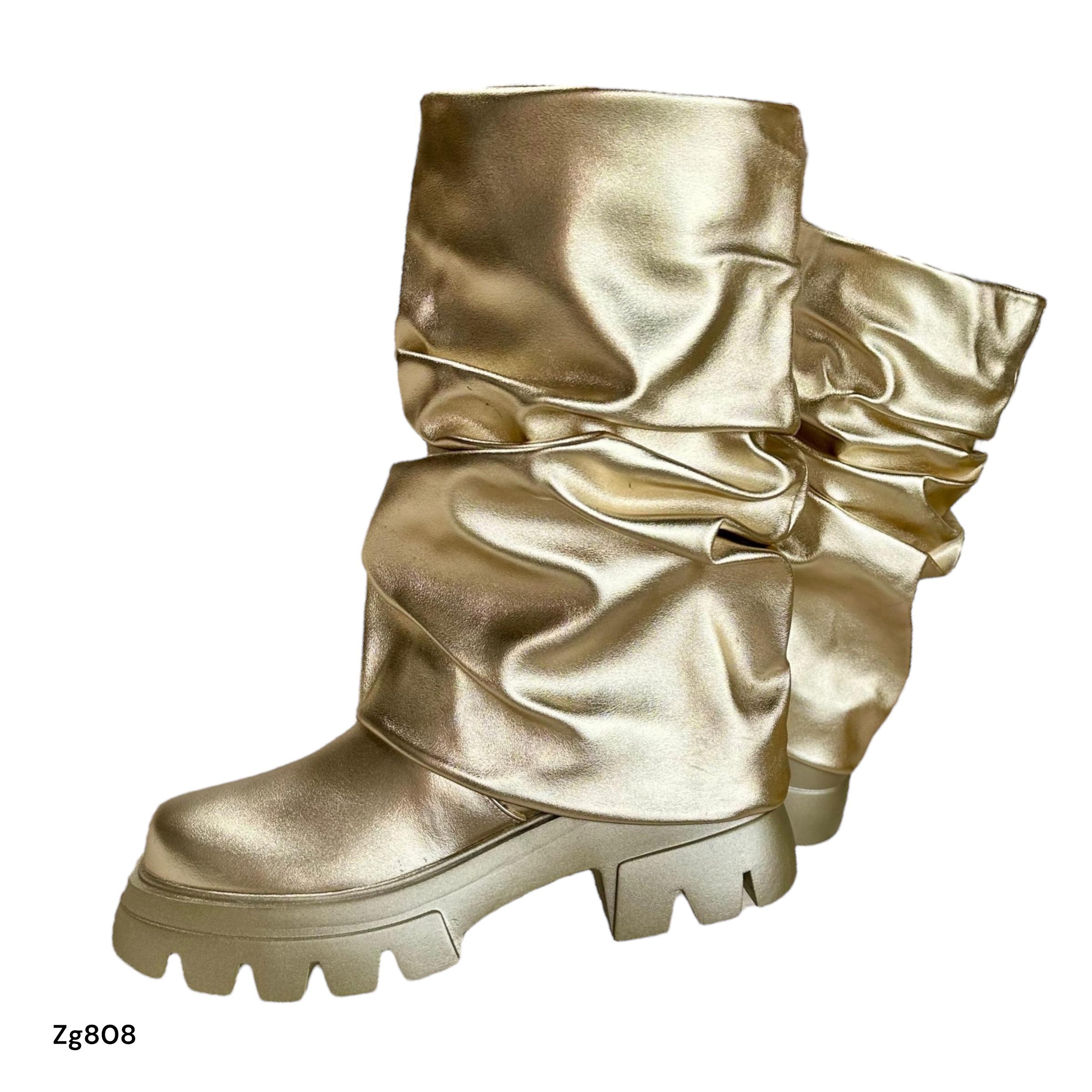 Bota caña media dorado doblez suela 5cm  IS14-035