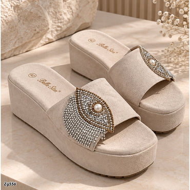 Sandalia beige aplique suela 6cm  W265  C-92