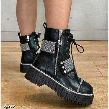 Botin negro apliques plateados brillantes suela 5cm  H298-A5370   C-F