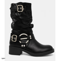 Bota negro detalle correas hebilla plateado tacon 4cm  AA4-AX1597-01  C-8