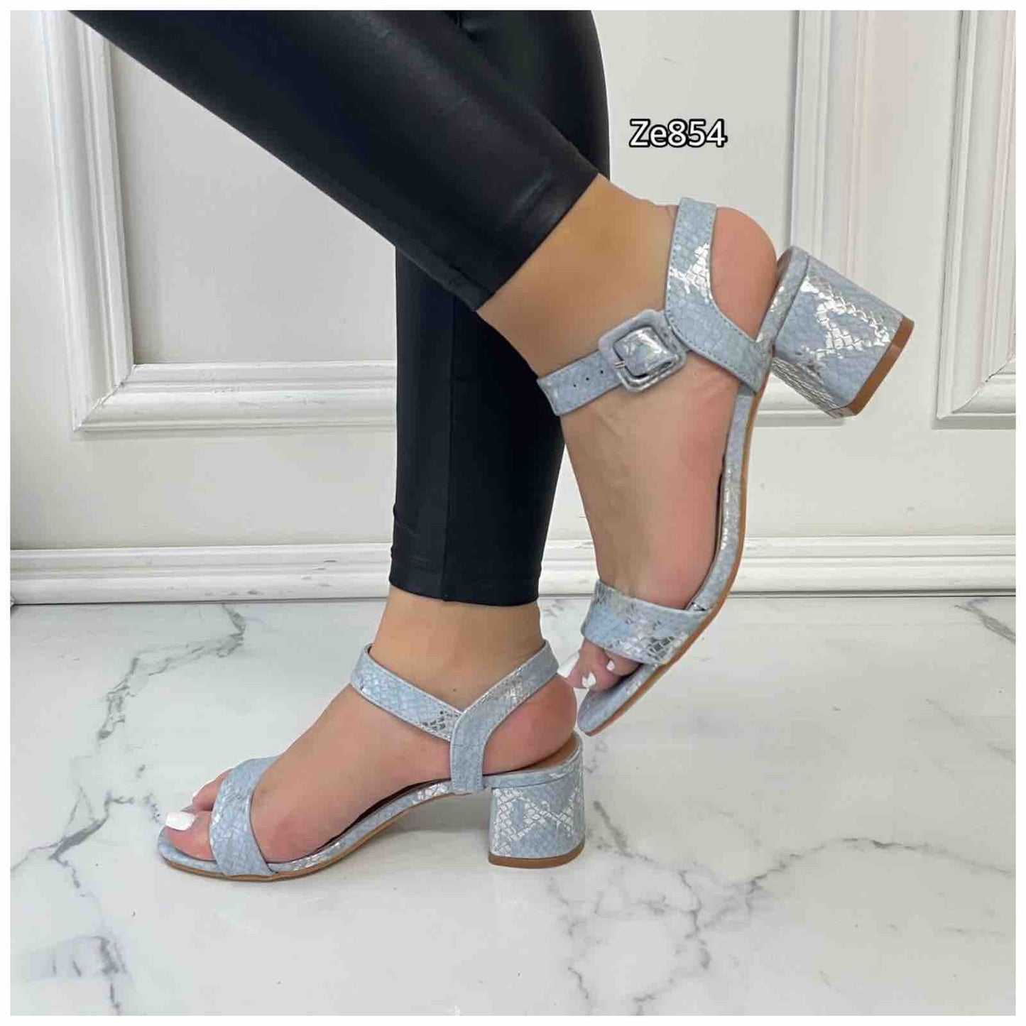 Sandalia azul textura tacon 5cm  BSZ6830   C5