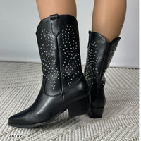 Bota texana negro apliques plateado tacon 5cm   HX3152-C1187
