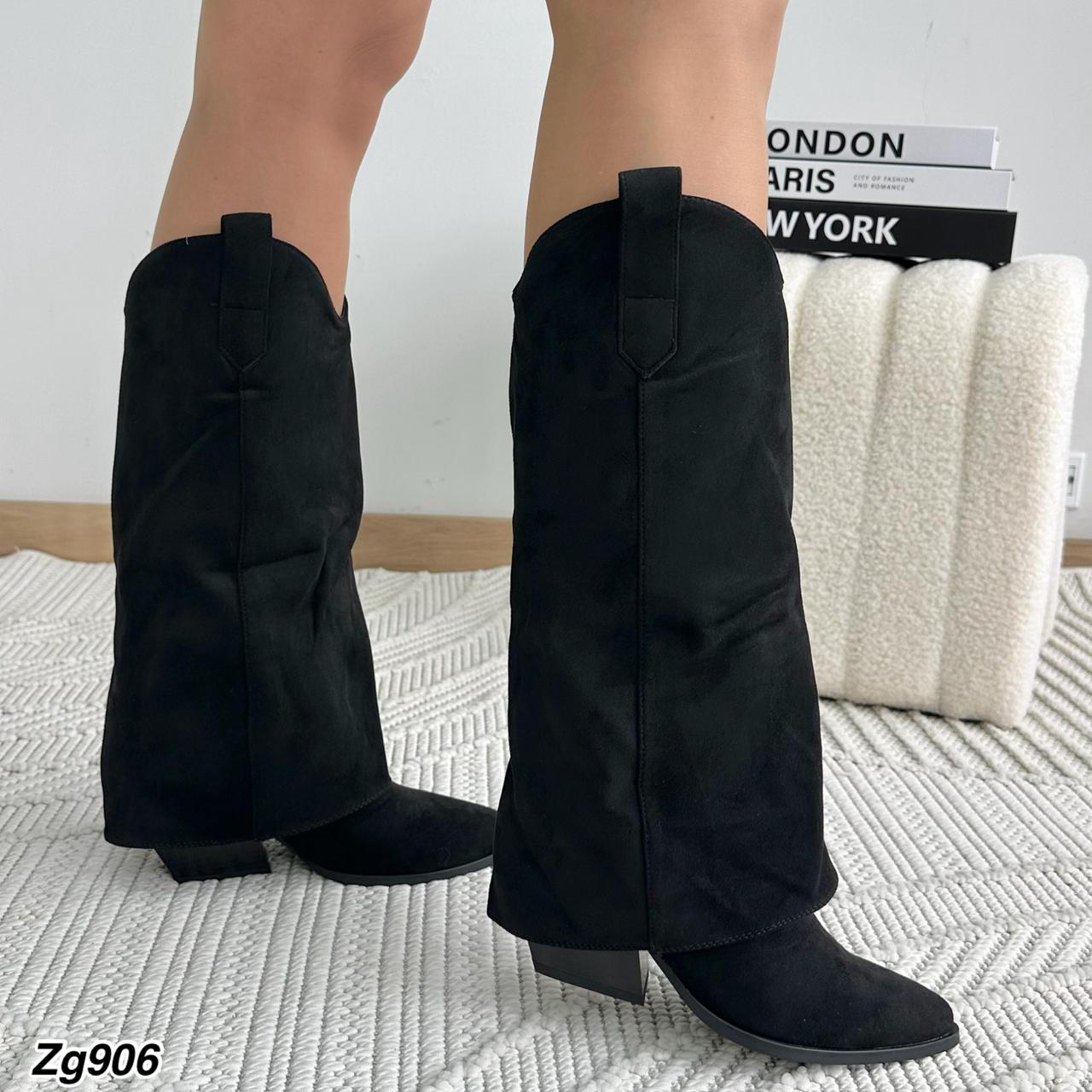Bota texana negro doblez tacon 7cm   2P9C-X9395-31  C-24