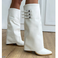 Bota texana blanco doblez broches plateado tacon 8cm    HX3108-B0208