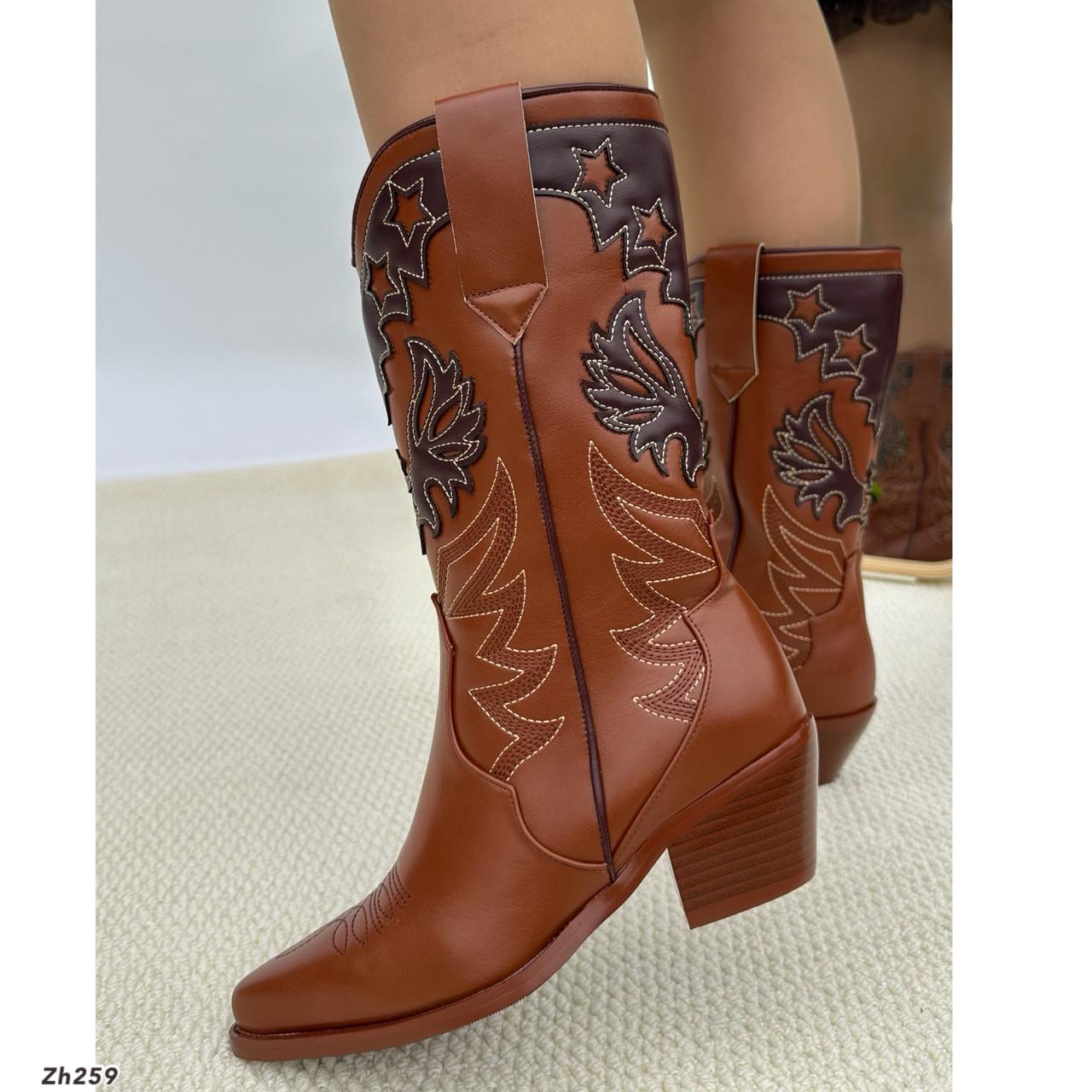 Bota texana café detalles oscuro  tacon 6cm  HX3168-C1211