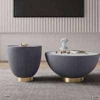 Mesa de policuero grande gris piedra blanco  70cm* 36cm
