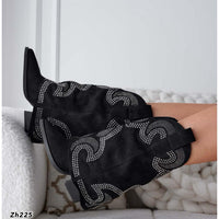 Bota texana negro doblez apliques plateado brillantes tacon  8cm  A9589  C-83