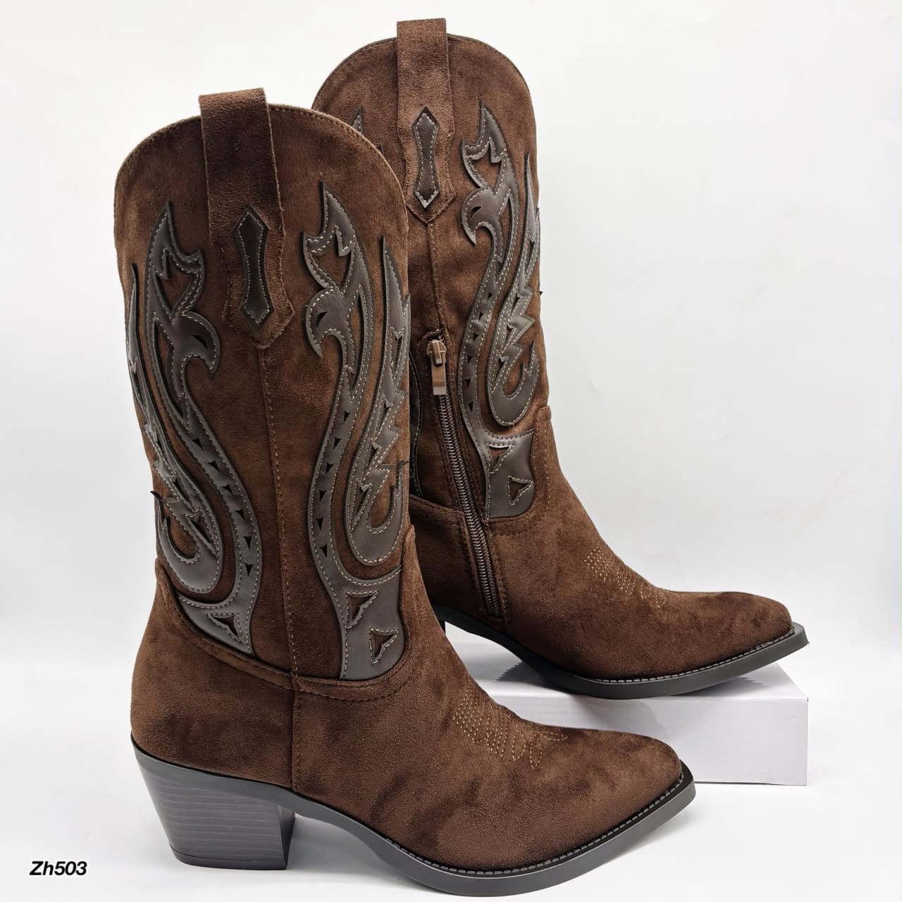 Bota texana café detalles tacon 6cm  A215  C-160
