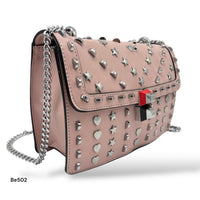Bolso rosado apliques y cadena plateado   24cm* 9cm* 18cm   C - 23196-A