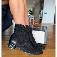 Botin texano negro apliques brillante tacon 3cm   HX3160-C1191