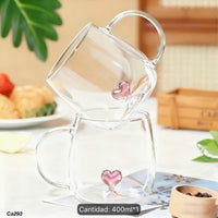 Taza cristal transparente corazon rosado  400ml