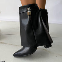 Botin negro doblez detalle plateado tacon 10cm  HX3079-B0018