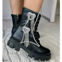 Botin negro apliques plateados brillantes suela 4cm  BT08#  C-1