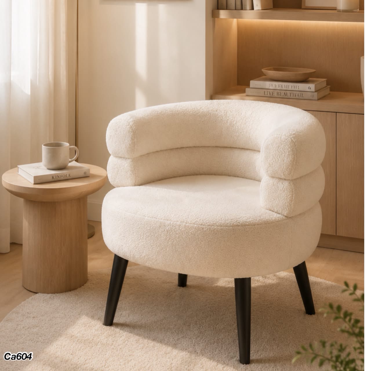 Silla poltrona boucle blanco patas negro  62cm* 52cm* 70cm