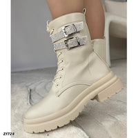 Botin beige correas apliques brillantes suela 3cm  5751  C-66
