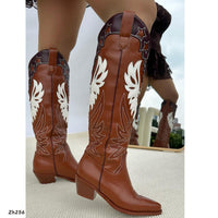 Bota texana café detalles blanco tacon 6cm  HX3168-C1210