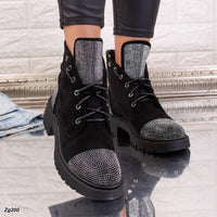 Botin negro apliques plateado brillantes tacon 4cm  A9529  C-13