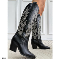Bota texana negro detalles blanco tacon 9cm  HX3371-B0218