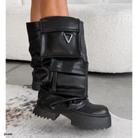 Bota caña media negro doblez detalle bolsillos suela 6cm  K37  C-149