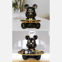 Articulo decorativo oso negro detalles dorado bandeja dorado  23cm* 19cm* 23cm
