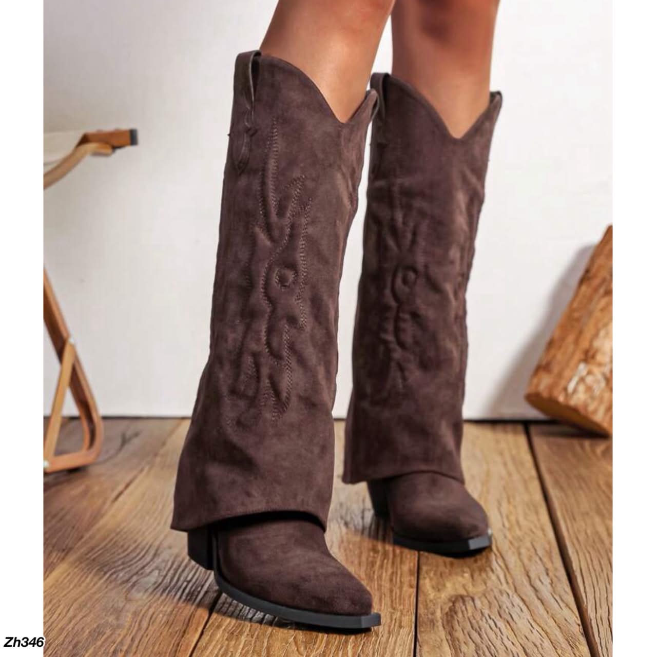 Bota texana café doblez tacon 9cm  A9835  C-122
