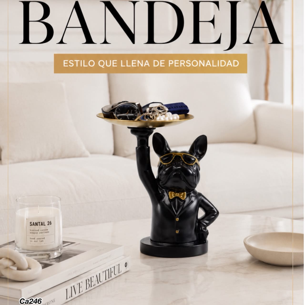 Articulo decorativo perro negro mano levantada 22cm* 21cm* 16cm
